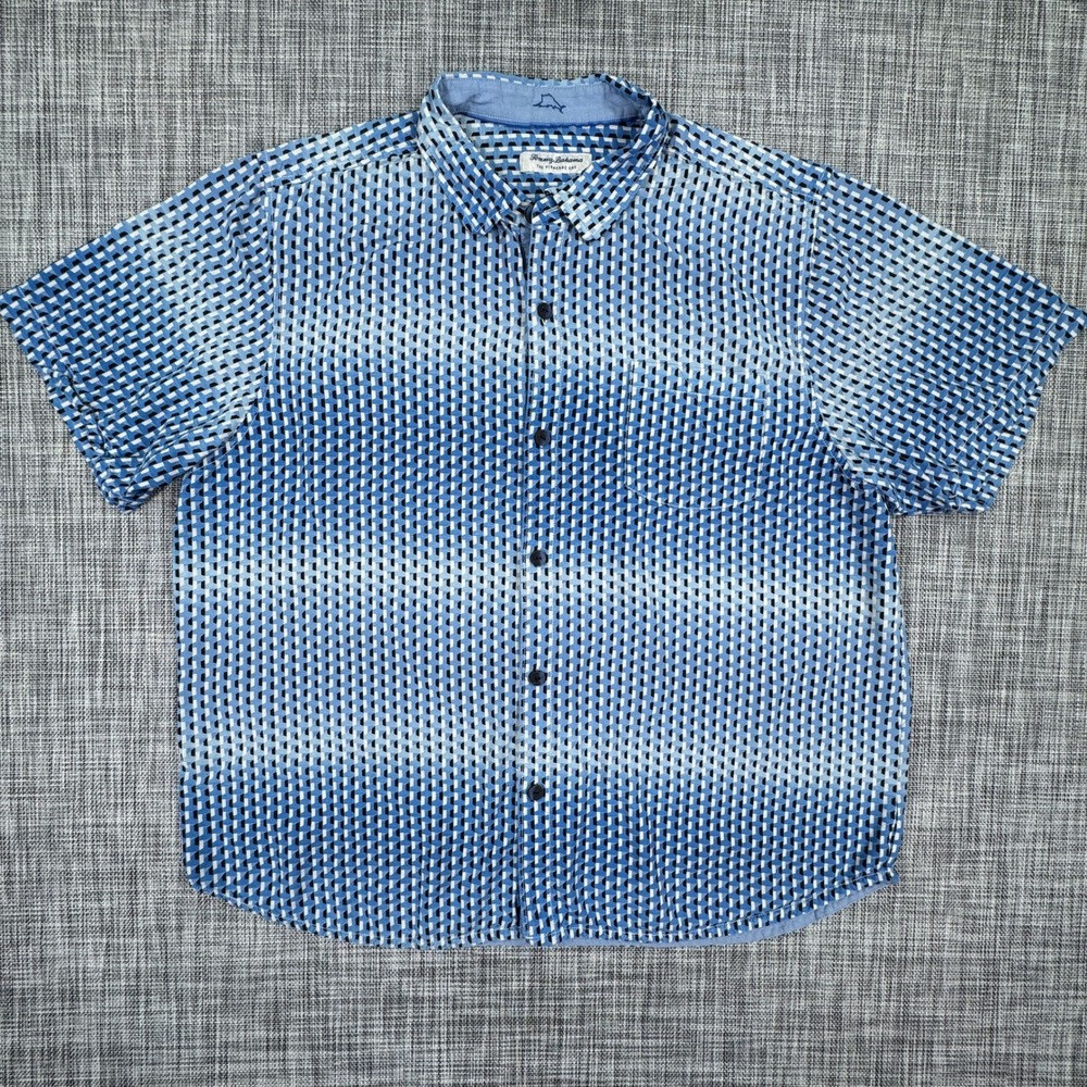 Tommy Bahama Mens XXL Veracruz Cay Blue Geometric Viscose Short Sleeve Shirt